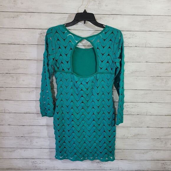 Free People Crochet Style Bodycon Open Back Dress Teal Blue Green Size Small - Picture 6 of 13